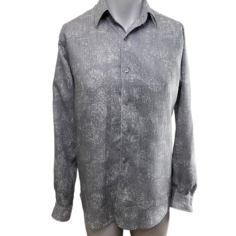 Black Brown 1826 mens long sleeve button up shirt gray  100% linen size Small
